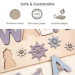 nautical wooden montessori name puzzle safe sustainable