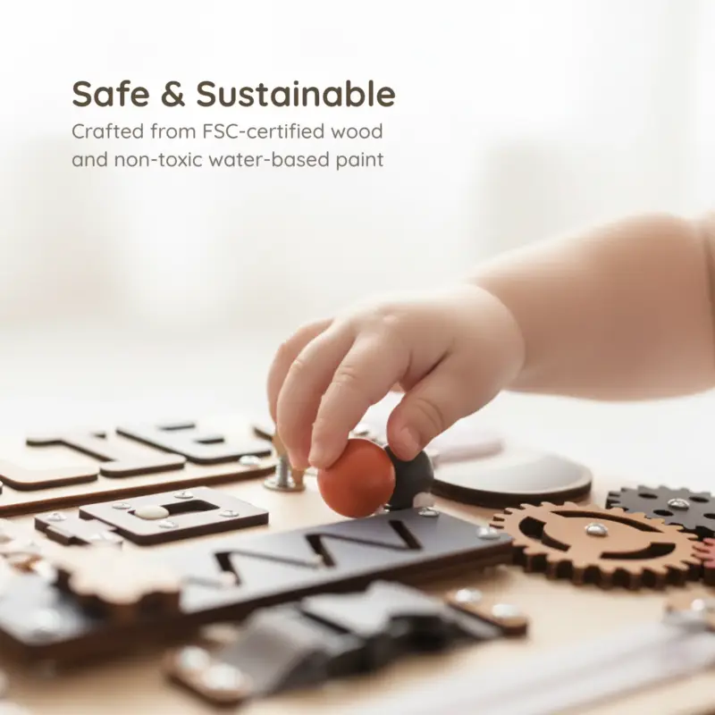 personalized name wooden montessori busy board safe sustainable