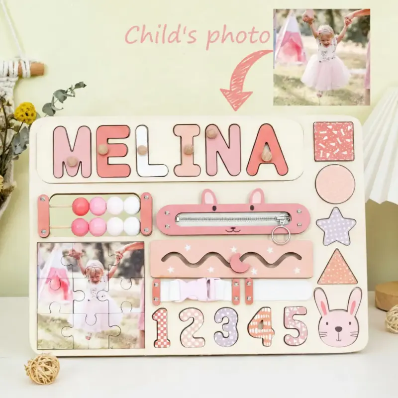 photo name wooden montessori busy board