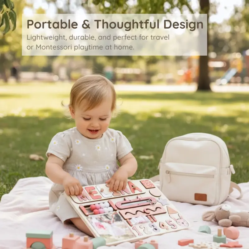 photo name wooden montessori busy board portable thoughtful design