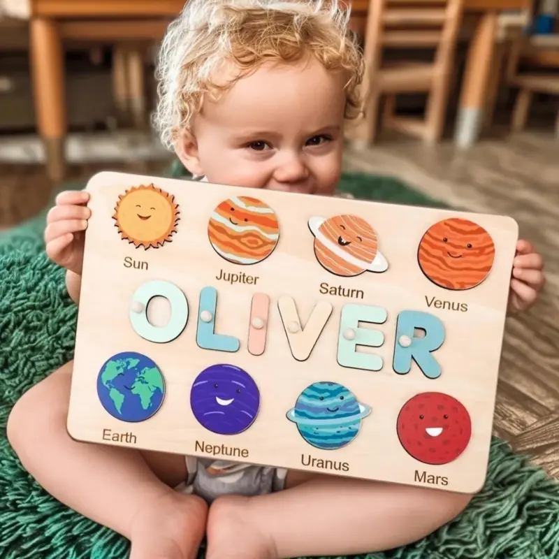planet theme wooden montessori name puzzle