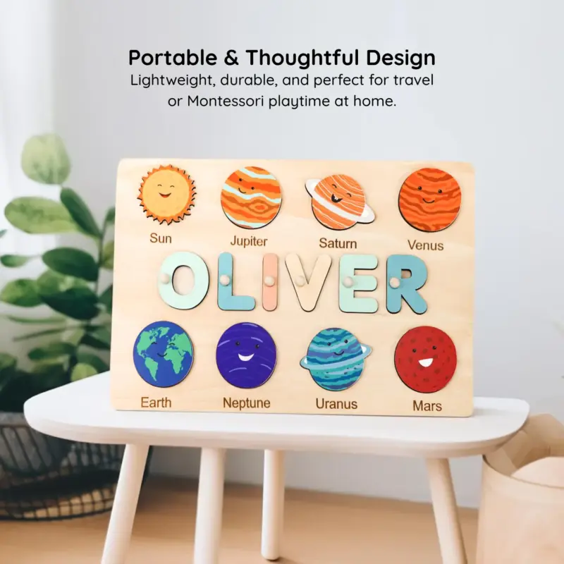 planet theme wooden montessori name puzzle portable thoughtful design