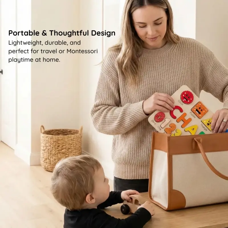 rainbow wooden montessori name puzzle portable thoughtful design