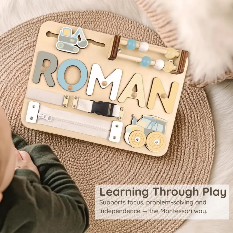 roller wooden montessori busy board learning through play