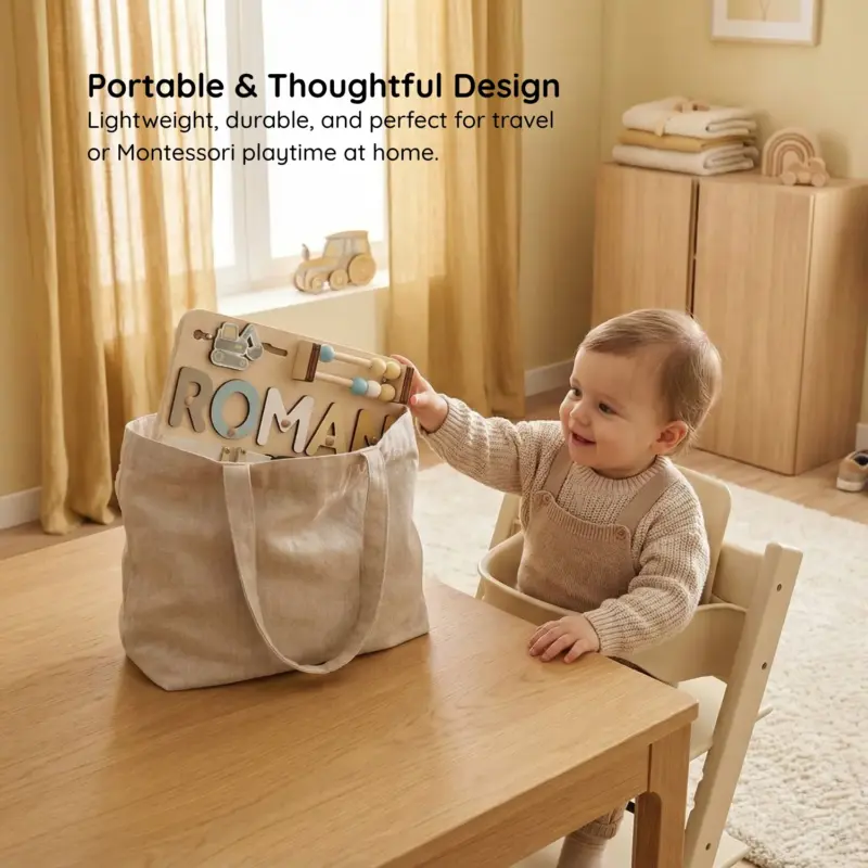 roller wooden montessori busy board portable thoughful design