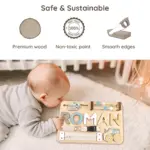 roller wooden montessori busy board safe sustainable