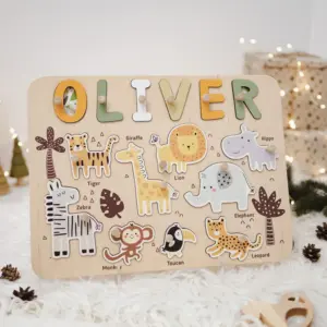 safari nursery theme wooden montessori name puzzle