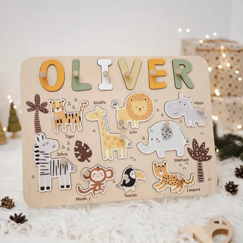 safari nursery theme wooden montessori name puzzle final