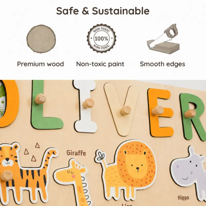 safari nursery theme wooden montessori name puzzle safe sustainable final