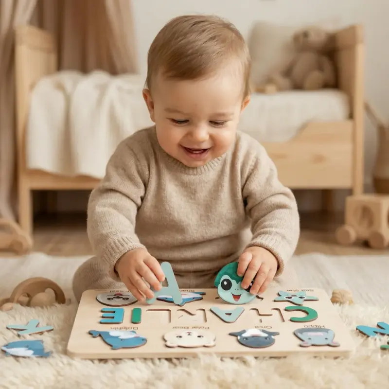 sea creatures wooden montessori name puzzle 5