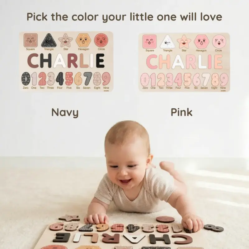 shapes numbers wooden montessori name puzzle choose color