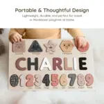 shapes numbers wooden montessori name puzzle portable thoughtful design