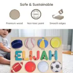 sports wooden montessori name puzzle safe sustainable