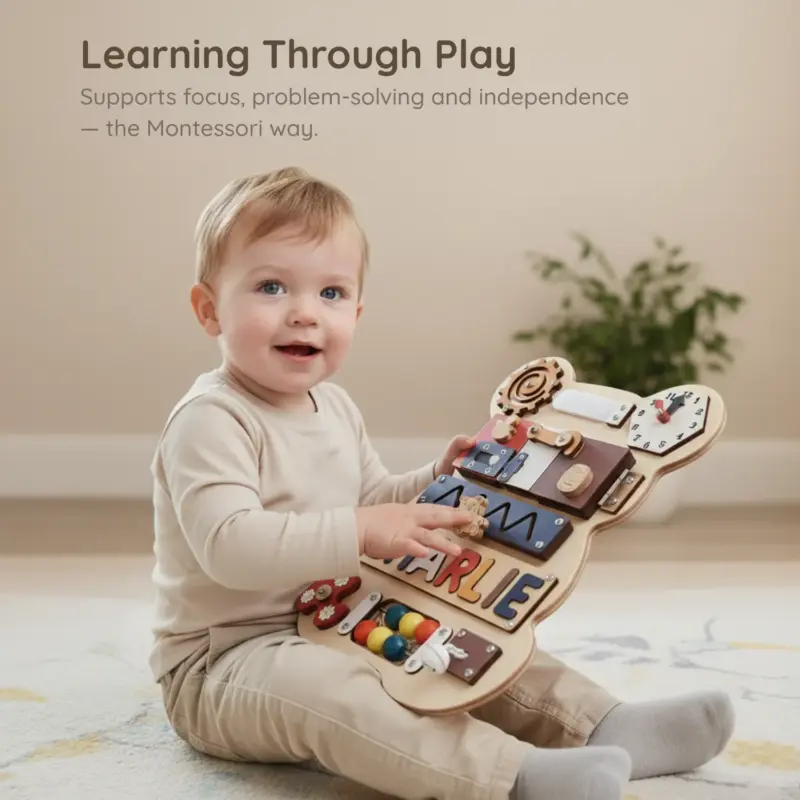 teddy bear theme wooden montessori busy board learning through play