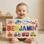 transport wooden montessori name puzzle