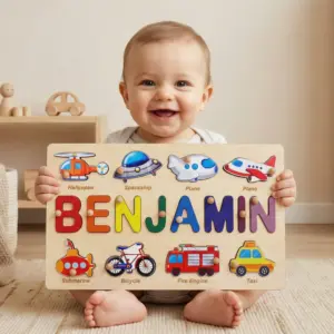 transport wooden montessori name puzzle
