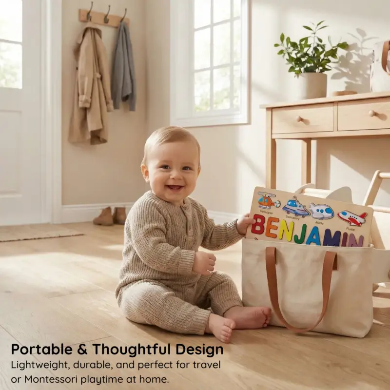 transport wooden montessori name puzzle portable thoughtful design