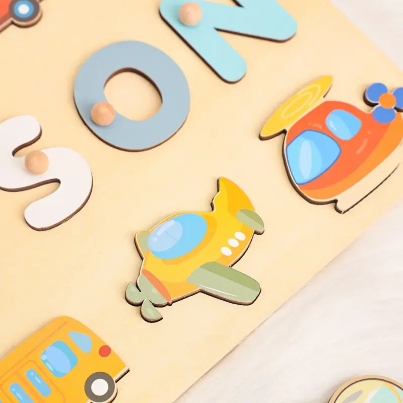 vehicle theme wooden montessori name puzzle 3