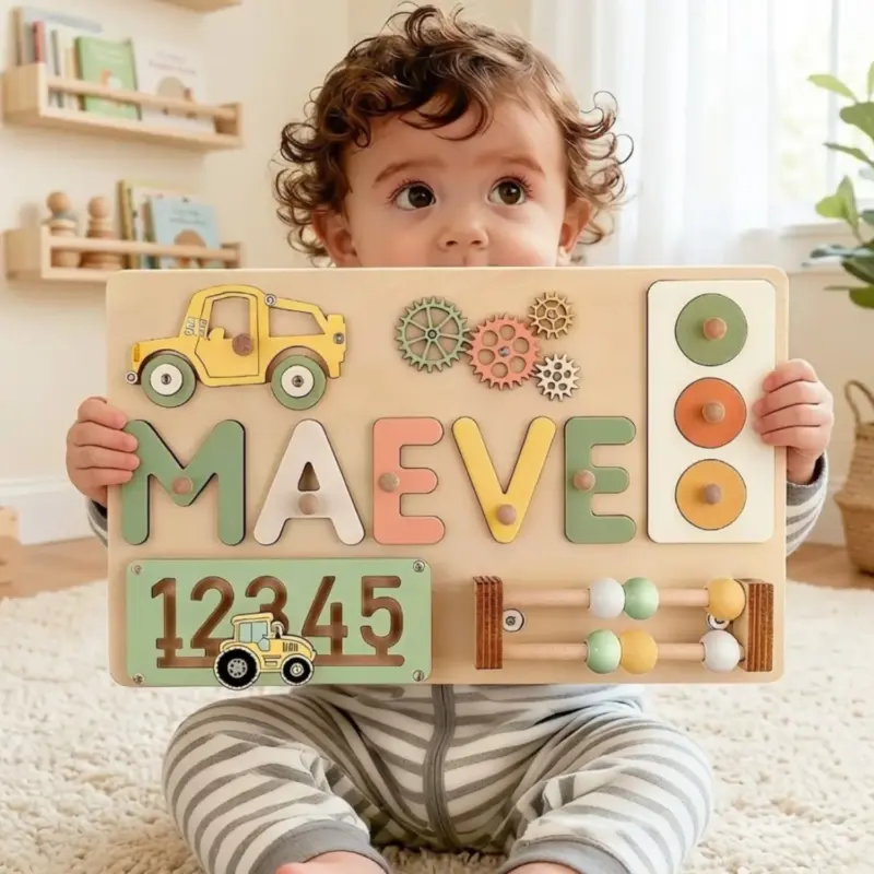 vehicles numbers wooden montessori busy board