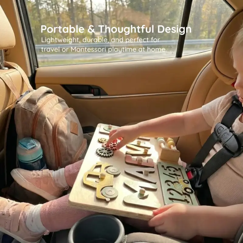 vehicles numbers wooden montessori busy board portable thoughtful design