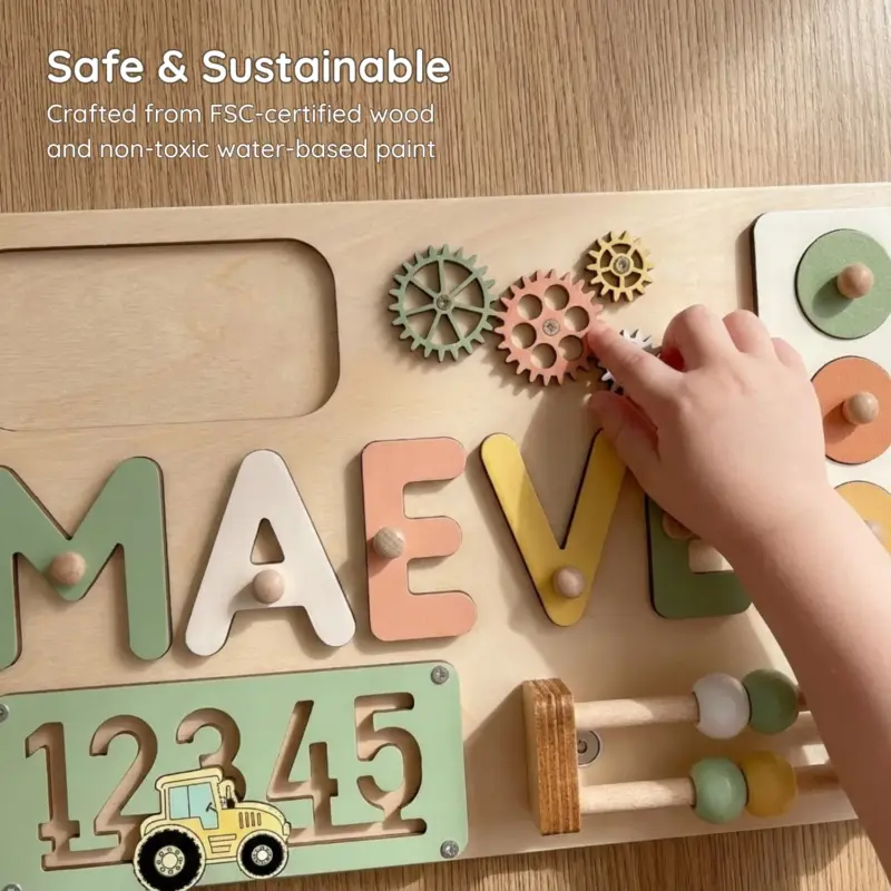 vehicles numbers wooden montessori busy board safe sustainable