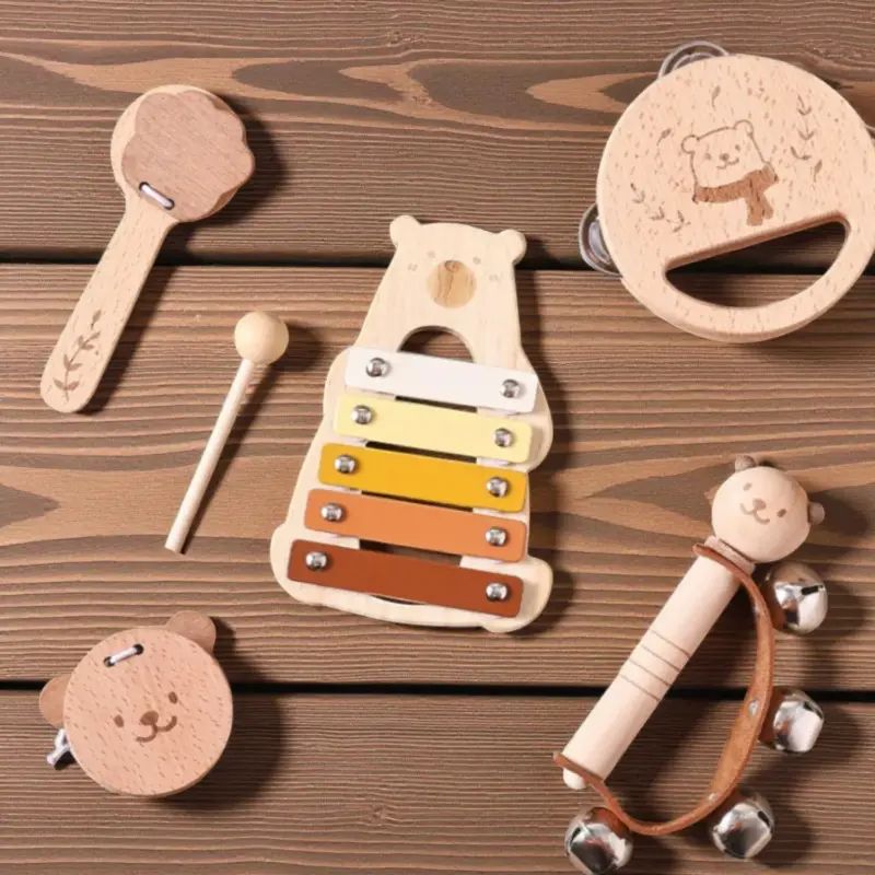 wooden montessori bear instrument set