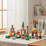wooden montessori rainbow stacking toy