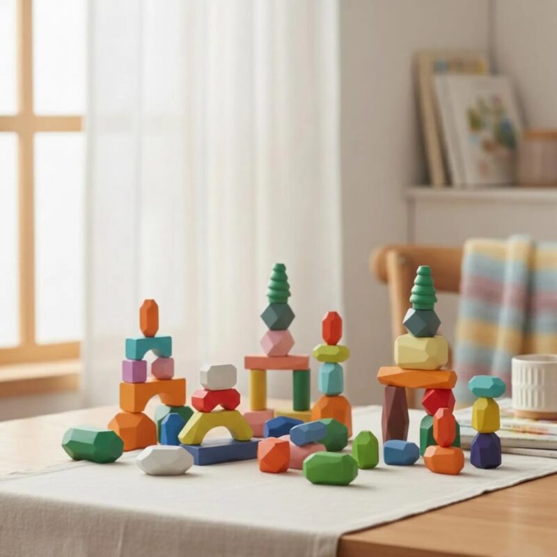 wooden montessori rainbow stacking toy