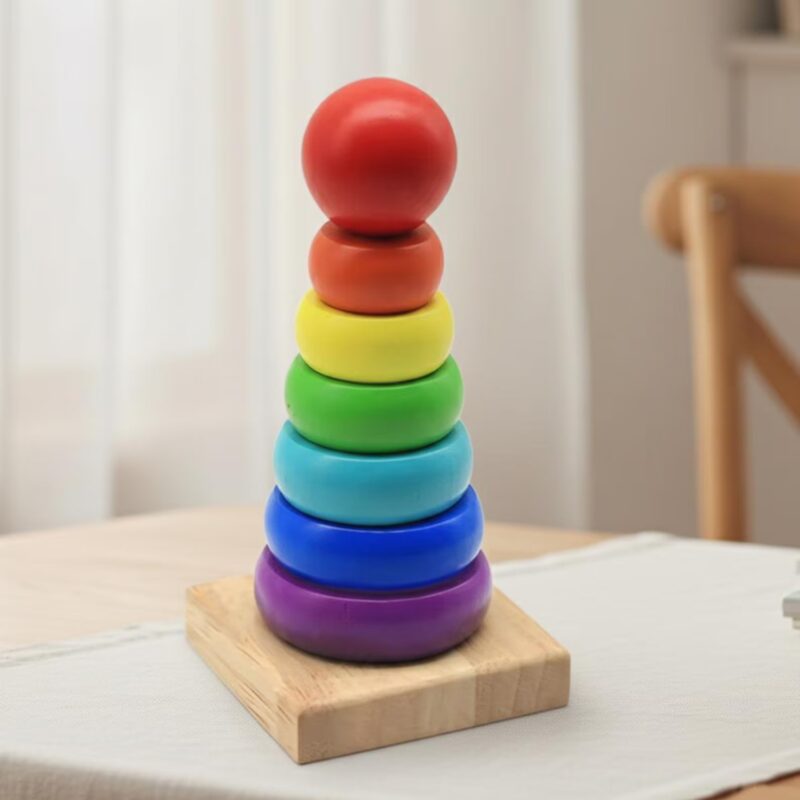 wooden montessori rainbow tower