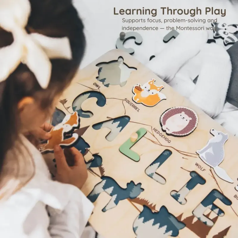 woodland wooden montessori name puzzle learning through play