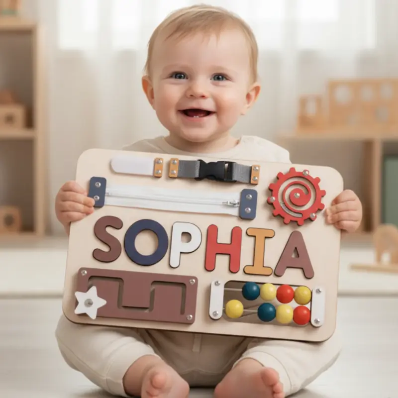 zips buckles wooden montessori busy board