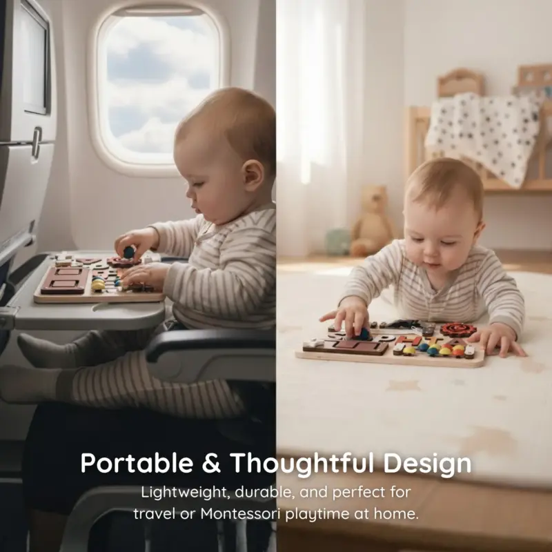 zips buckles wooden montessori busy board portable thoughtful design