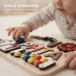 zips buckles wooden montessori busy board safe sustainable