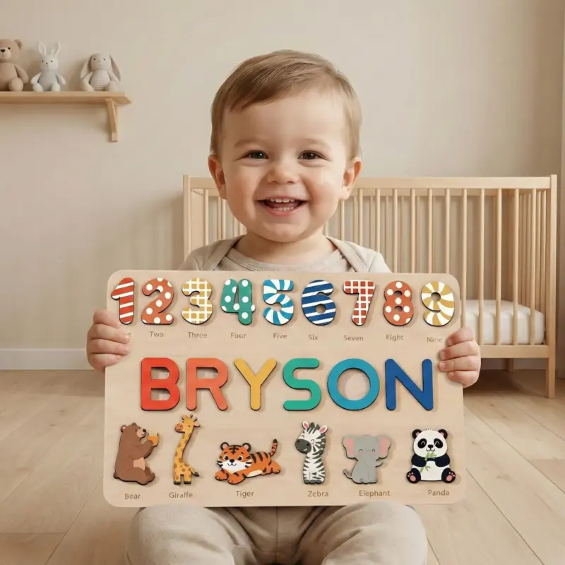 zoo animals wooden montessori name puzzle