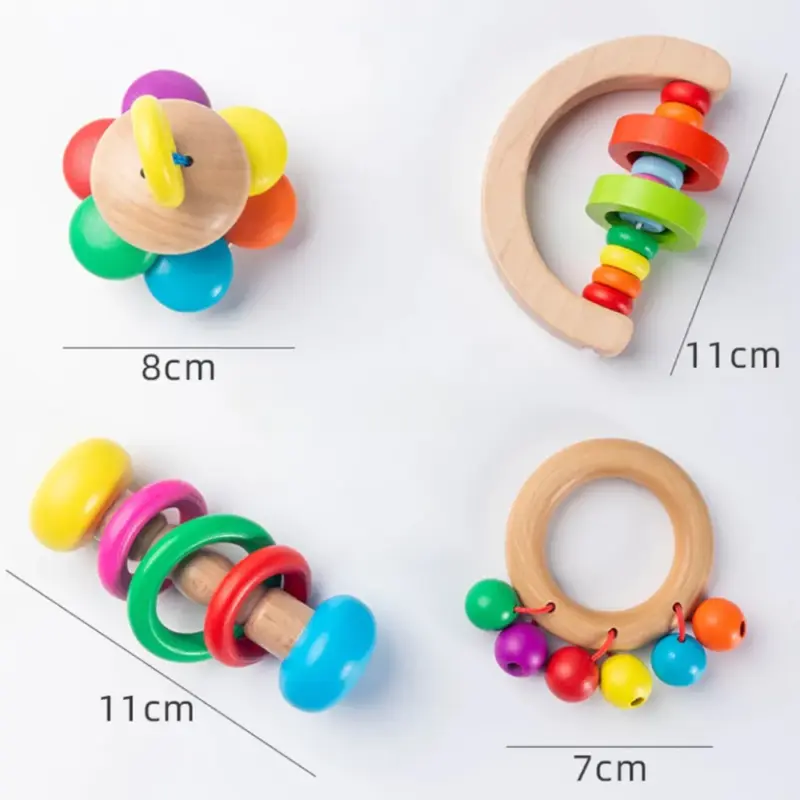 colorful wooden baby rattle set size