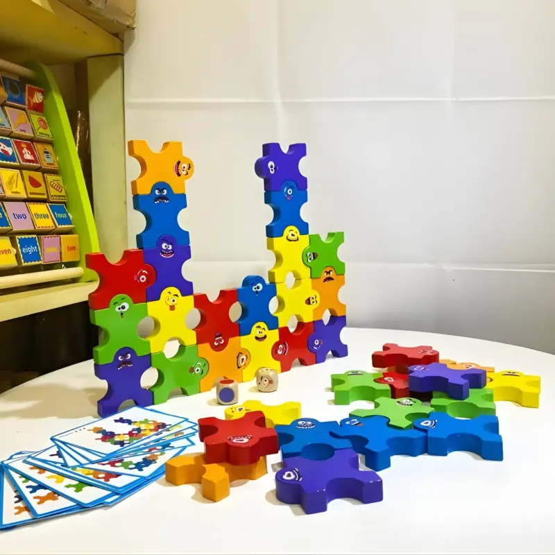 emotion faces wooden puzzle blocks