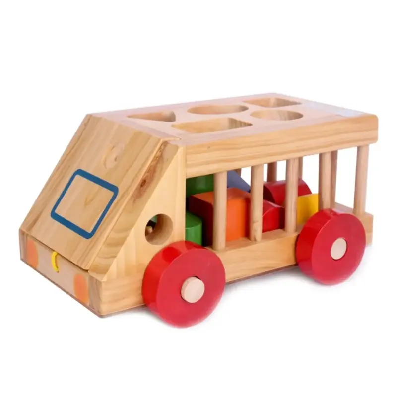 montessori wooden shape sorting truck