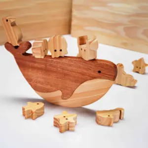 wooden balancing fish stacking toy