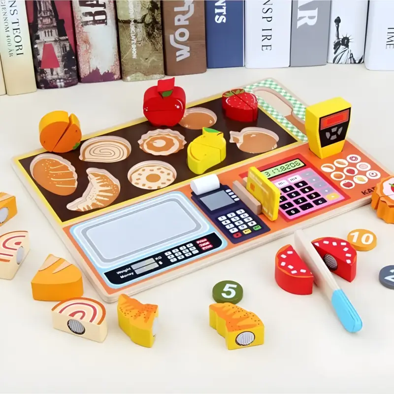 wooden cake and fruit toy set