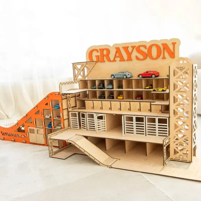 wooden car garage with ramp 2