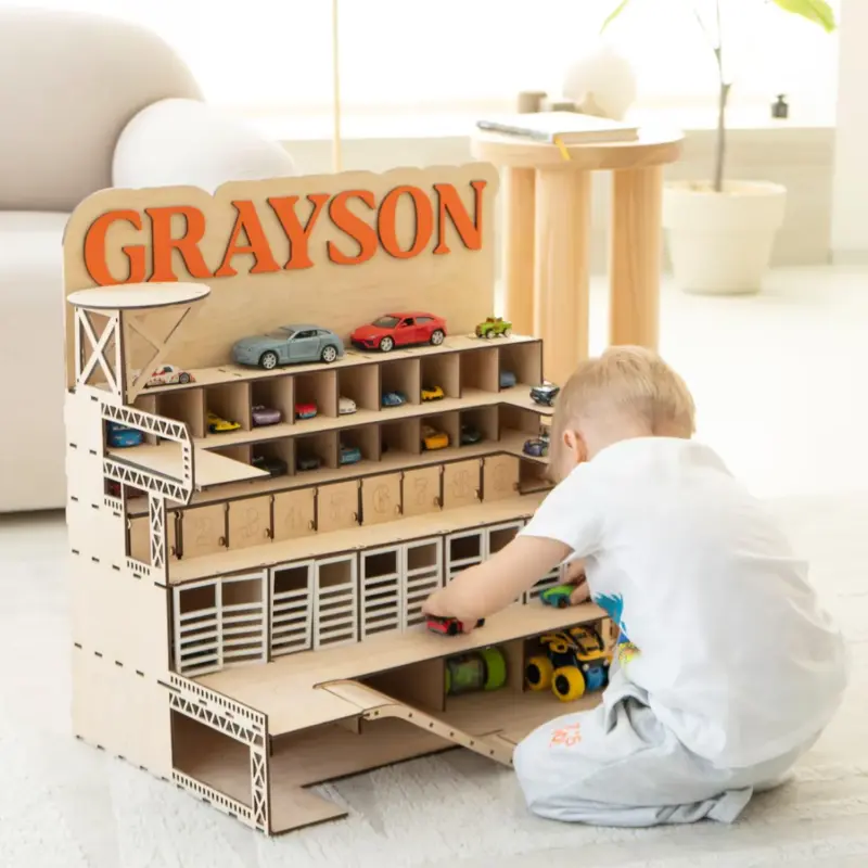 wooden car garage with ramp 3