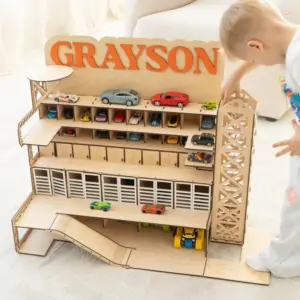 wooden car garage with ramp