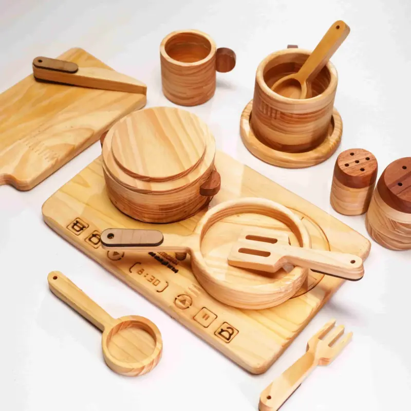 wooden cooking toy set