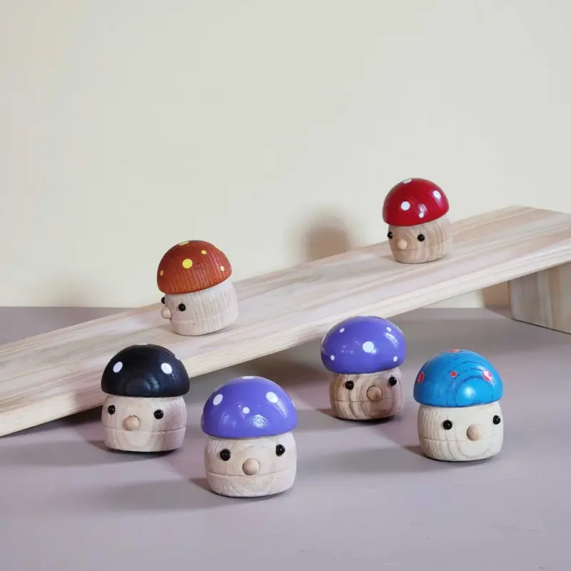 wooden mushroom walking slide toy set with 5 pieces