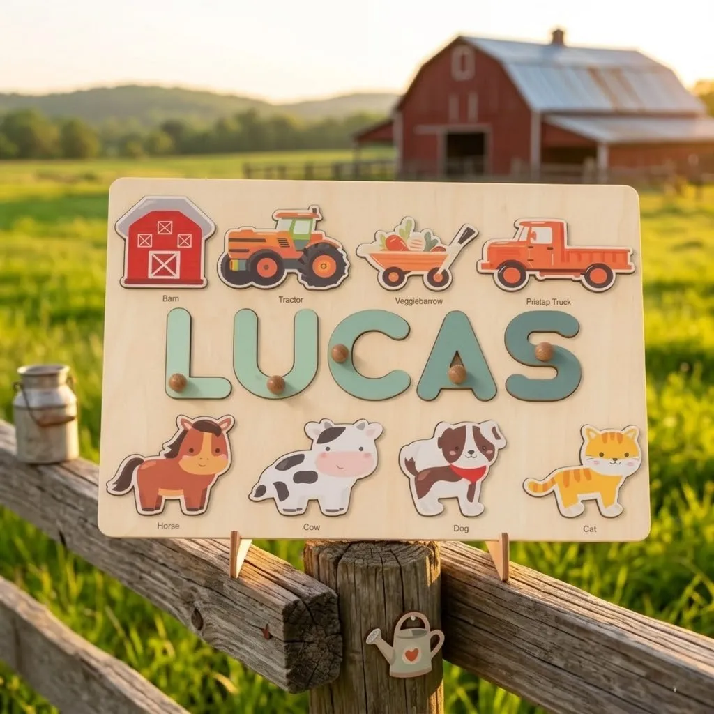 farm theme wooden montessori name puzzle