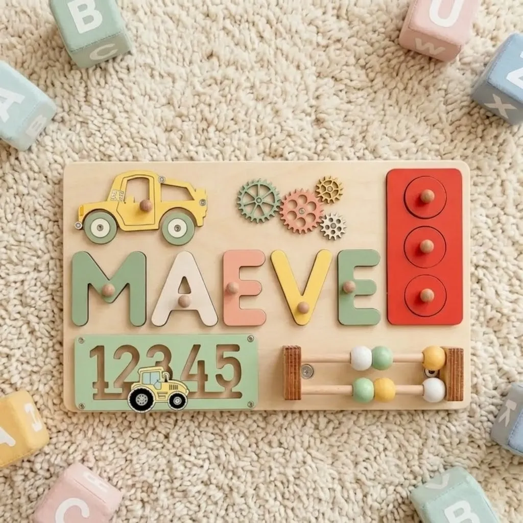 vehicles numbers wooden montessori busy board a