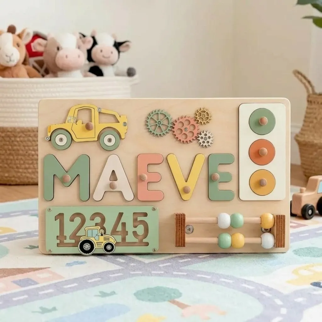 vehicles numbers wooden montessori busy board b