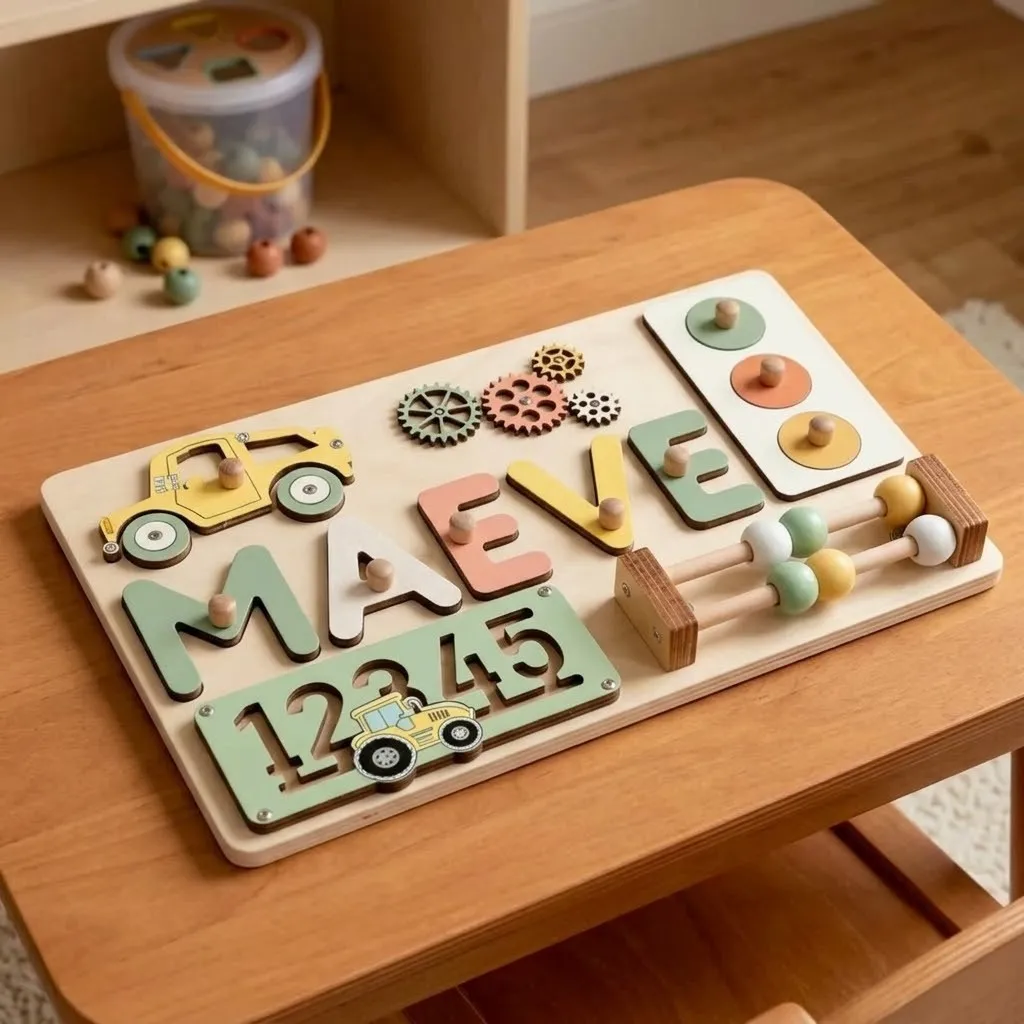 vehicles numbers wooden montessori busy board c