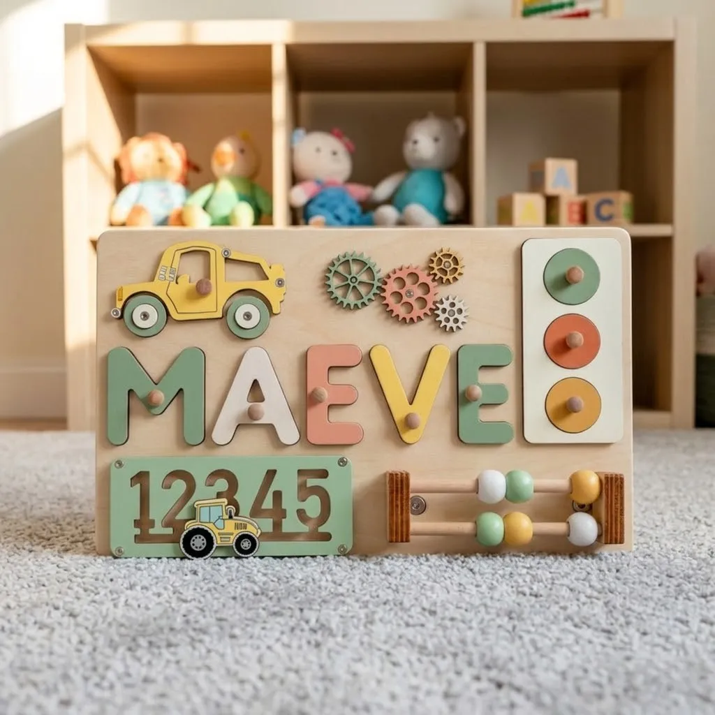 vehicles numbers wooden montessori busy board