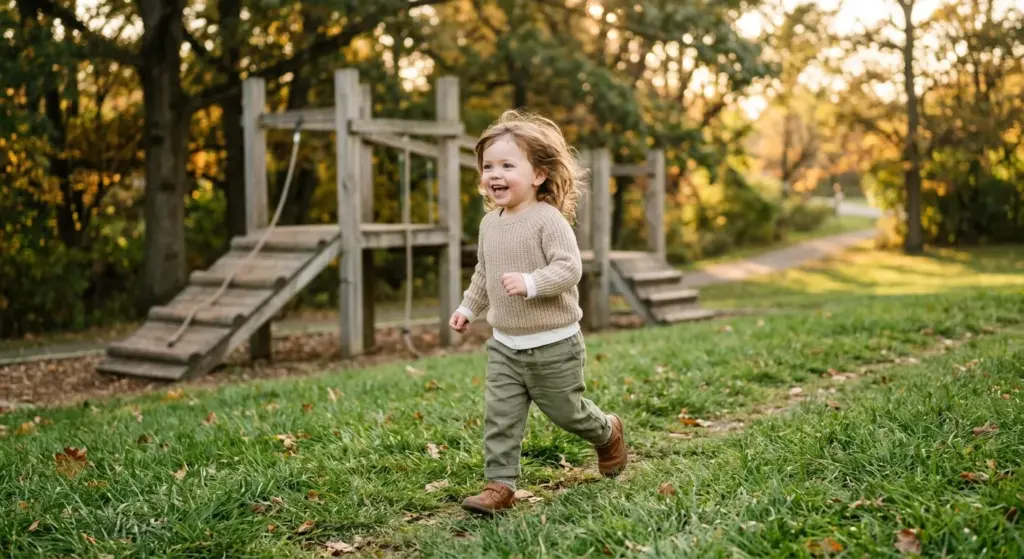a toddler running outdoors gross motor skills